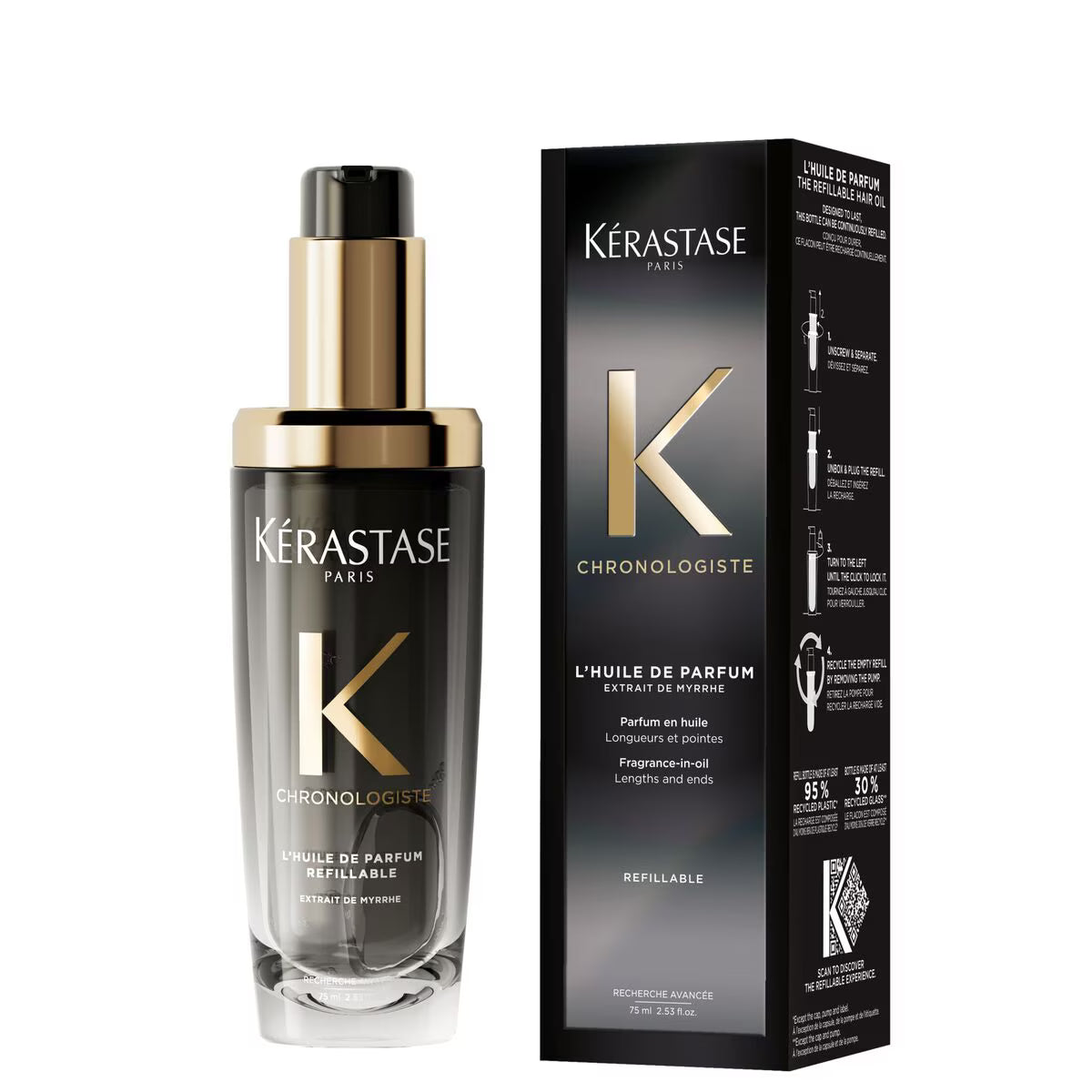 ÓLEO CAPILAR KÉRASTASE CHRONOLOGISTE L'HUILE DE PARFUM REVITALIZADOR REFILÁVEL - 75 ML
